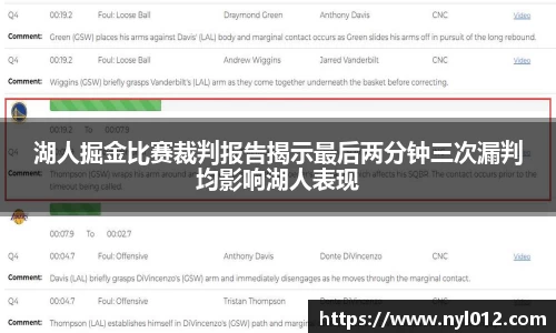 湖人掘金比赛裁判报告揭示最后两分钟三次漏判均影响湖人表现